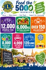 Feed the 5000 Norwich results poster — 12,000 people fed and 6,000 kg of food rescued